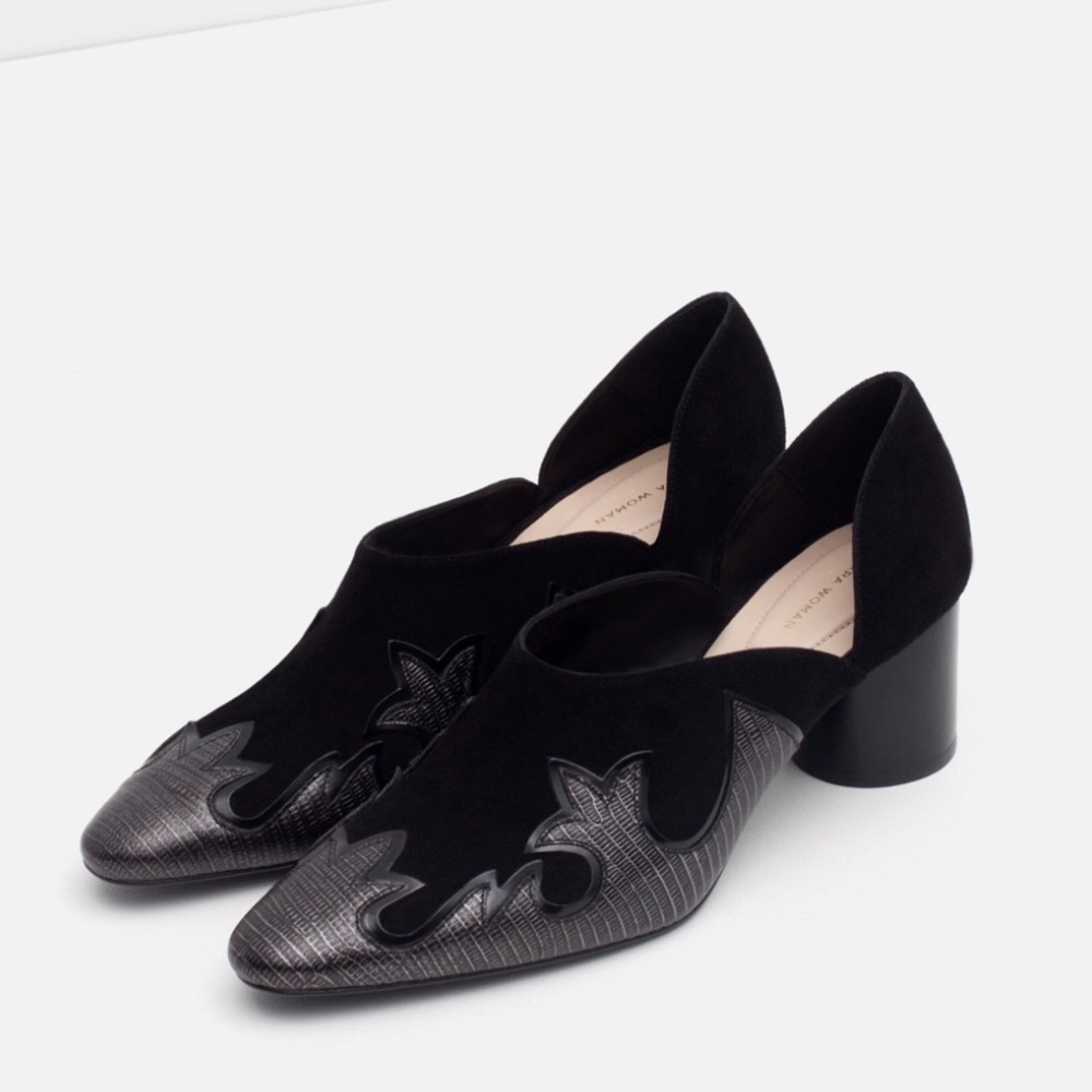 Zara Black and Silver Heeled Shoes